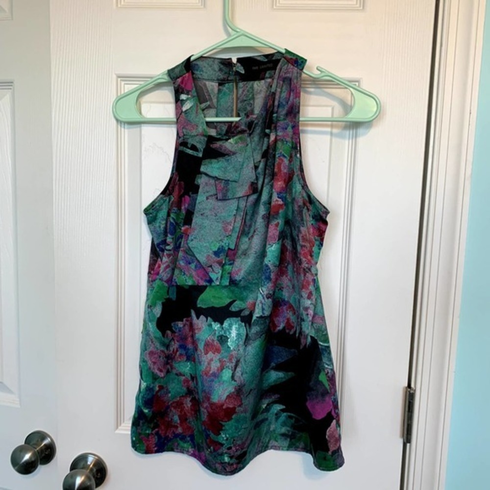 The Limited‎ Women's Size Extra Small Green Black Floral Sleeveless Top